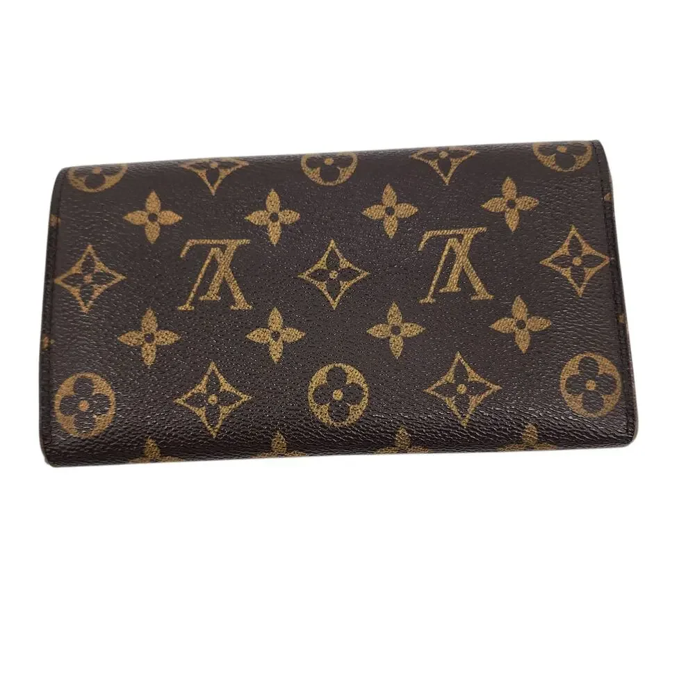 Louis Vuitton Brown Monogram Sarah Leather Long Snap Wallet Interior Zip Pocket